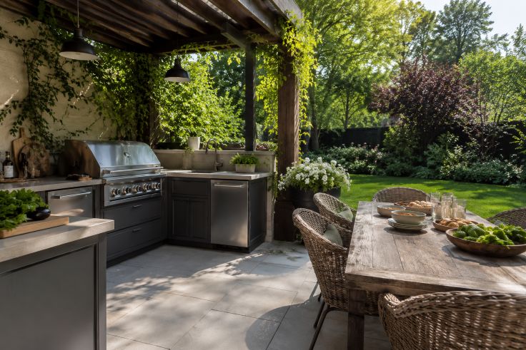 Modern Pergola Kitchen and Garden Dining